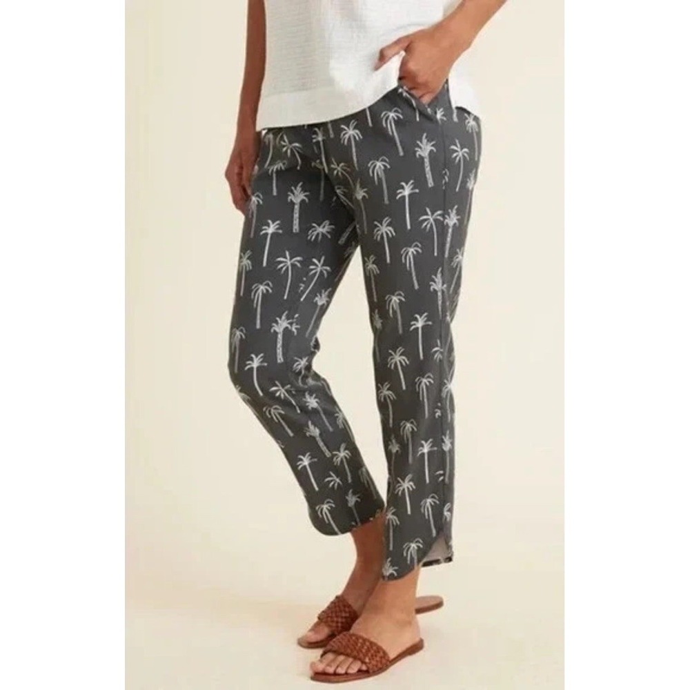 Marine Layer Allison Pants Women's L Gray Palm Trees Dolphin Hem Cali Boho